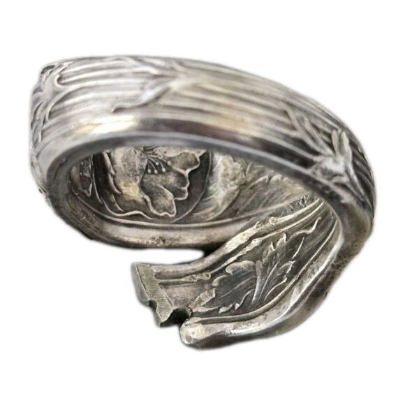 Vintage 1881 Rogers A1 Sterling Silver large Flower Spoon Ring Adjustable Sz:7.5 - Picture 4 of 12